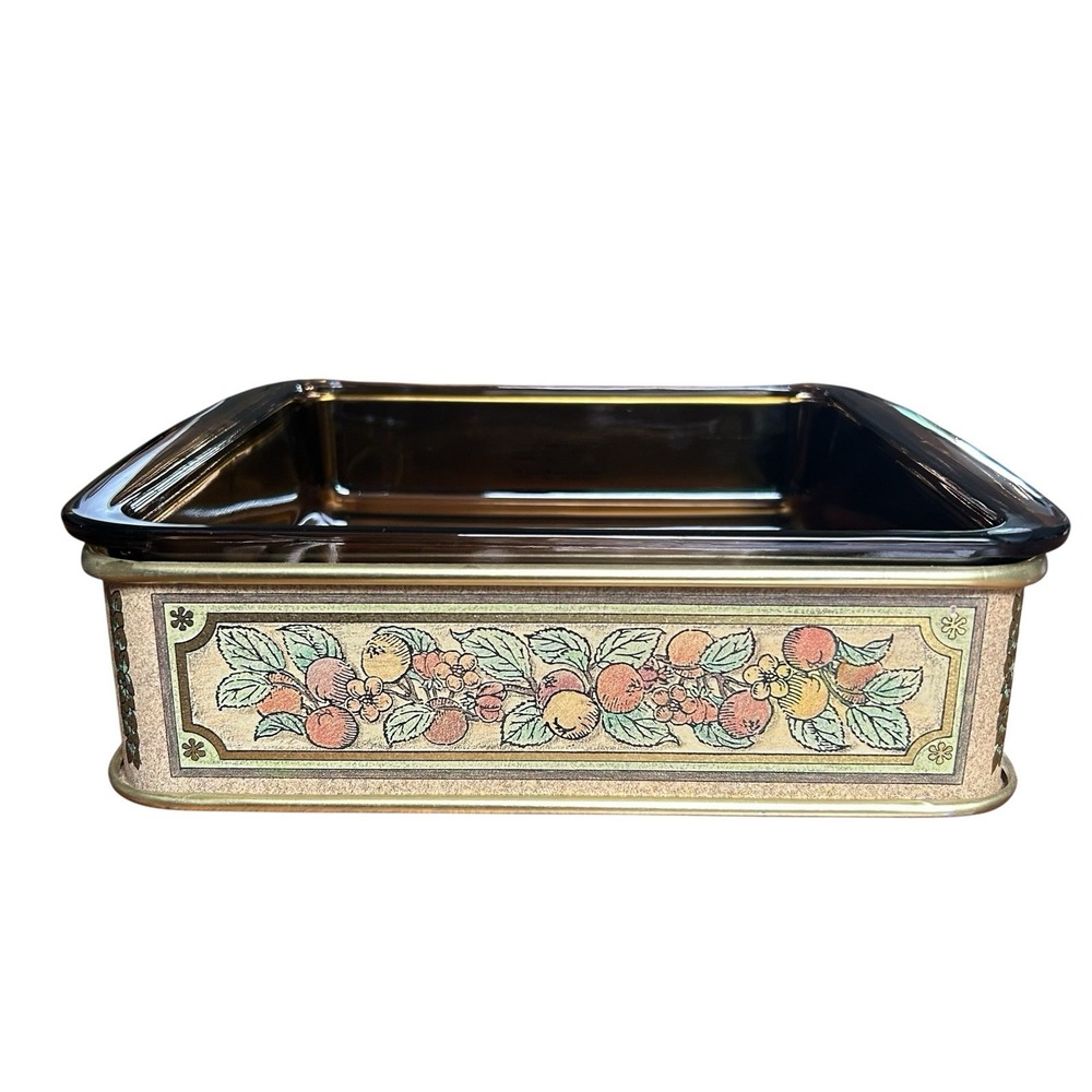 Vintage Pyrex‎ 222 Amber Baking Dish W Metal Fruit Server
